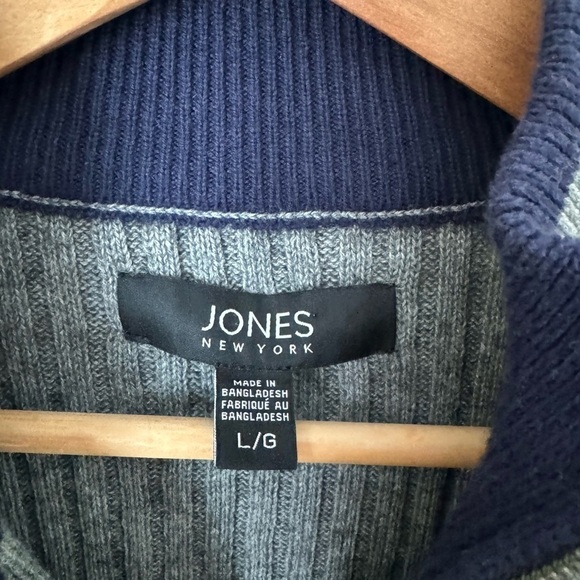 Jones New York cotton/wool blend gray ribbed sweater with 1/4 zip. Size L - Picture 4 of 5